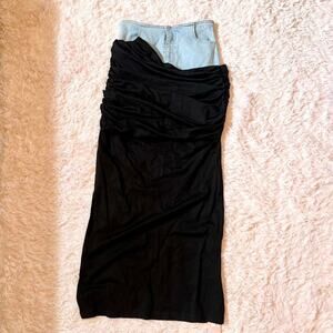 Denim Ruched Unique Avant Garde Y2K Colorblock Streetwear Edgy Grunge Maxi Skirt